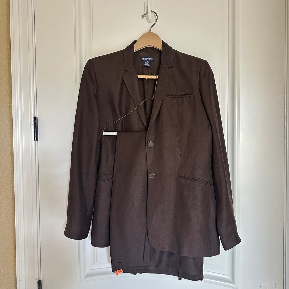 Ann Taylor Brown Linen-Blend 2-Piece Pant Suit – Jacket 6 / Pants 8P